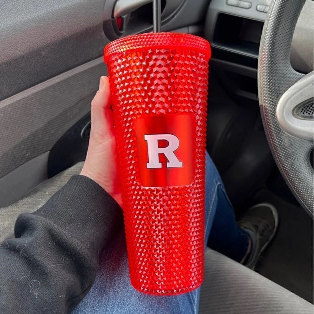 Starbucks 24oz Red Collegiate Rutgers University Studded Cold Cup Tumbler HTF!!